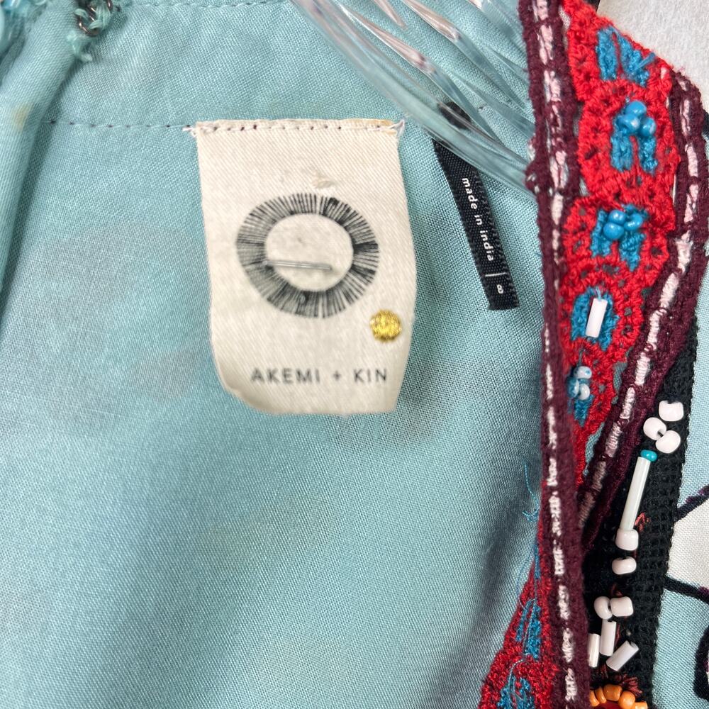 Akemi+ Kin Anthropologie Blue Fit & Flare Boho Beaded V-Neck Dress Womens SZ 8 - Picture 6 of 16